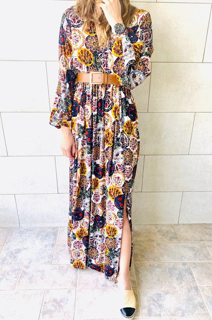 Multi Orient Print Maxi Dress