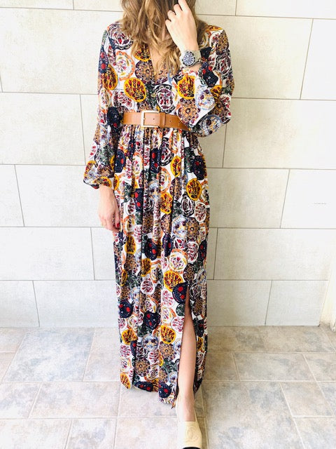 Multi Orient Print Maxi Dress