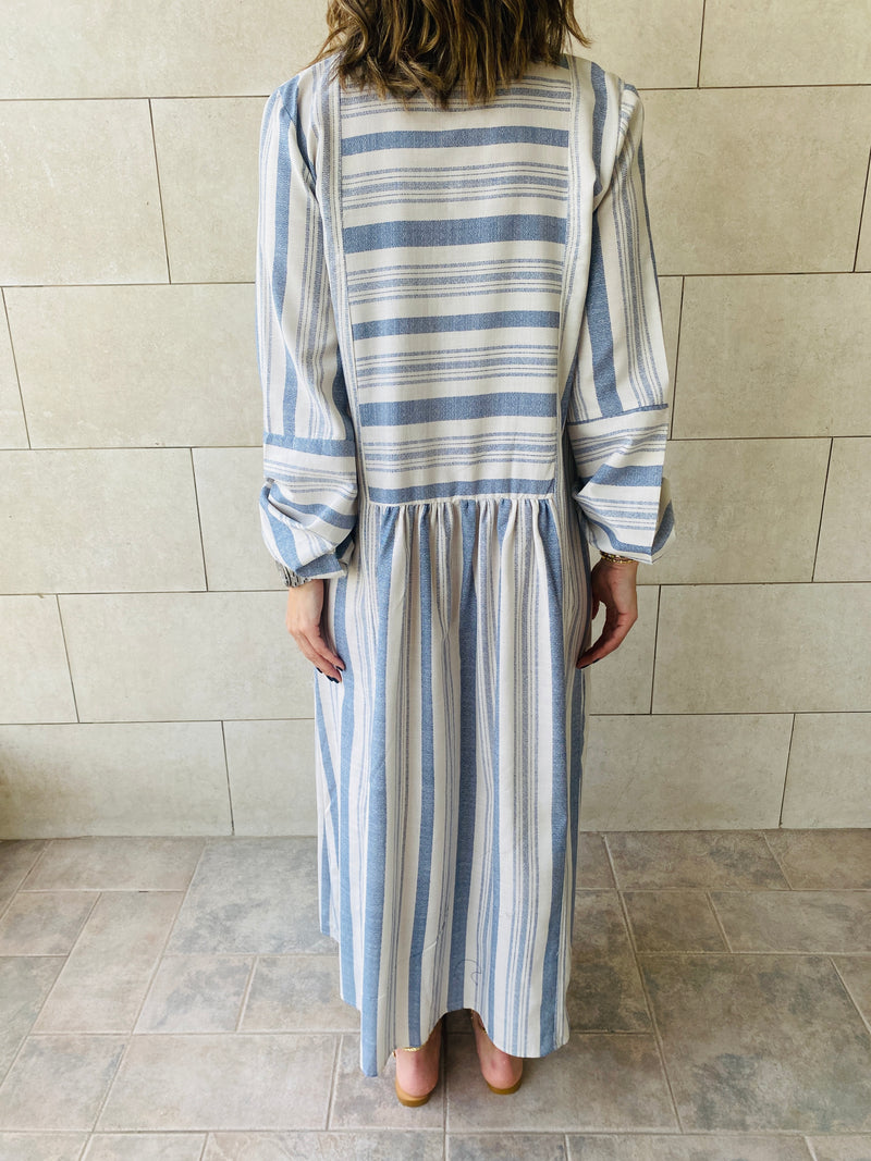Blue Striped Linen Dress