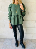 Olive Peplum Sweatshirt