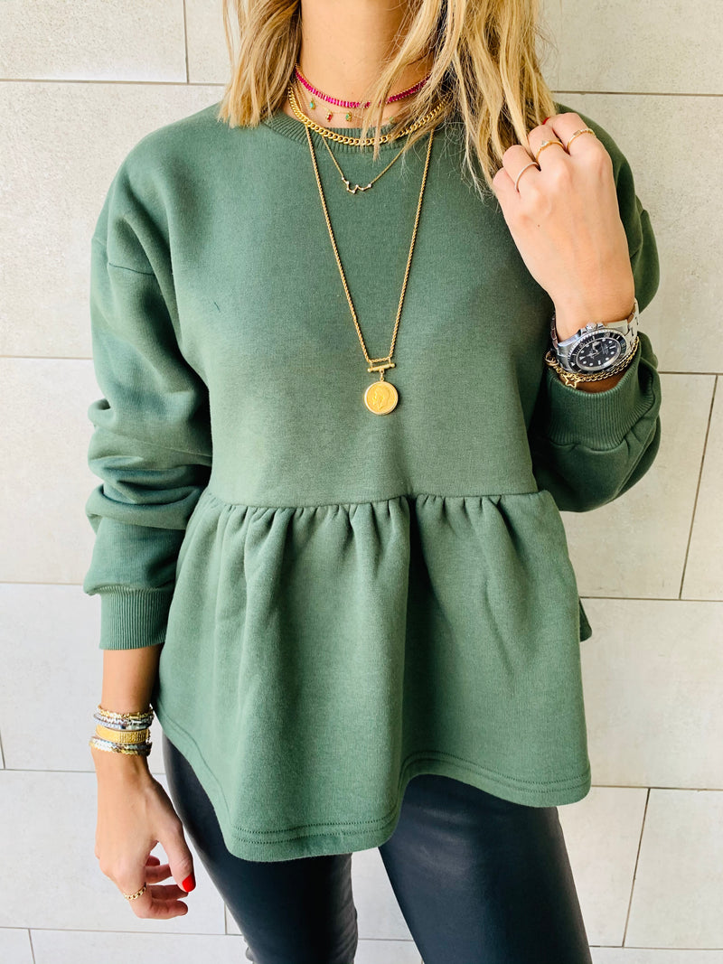 Olive Peplum Sweatshirt