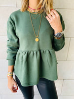 Olive Peplum Sweatshirt