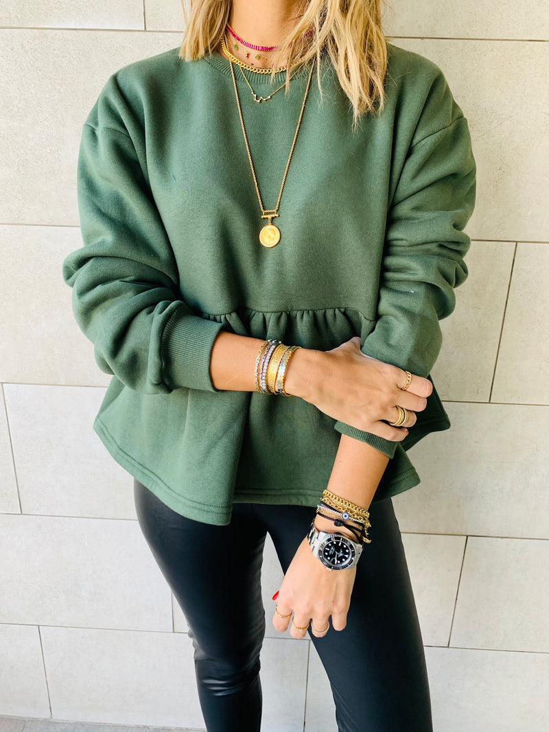 Olive Peplum Sweatshirt