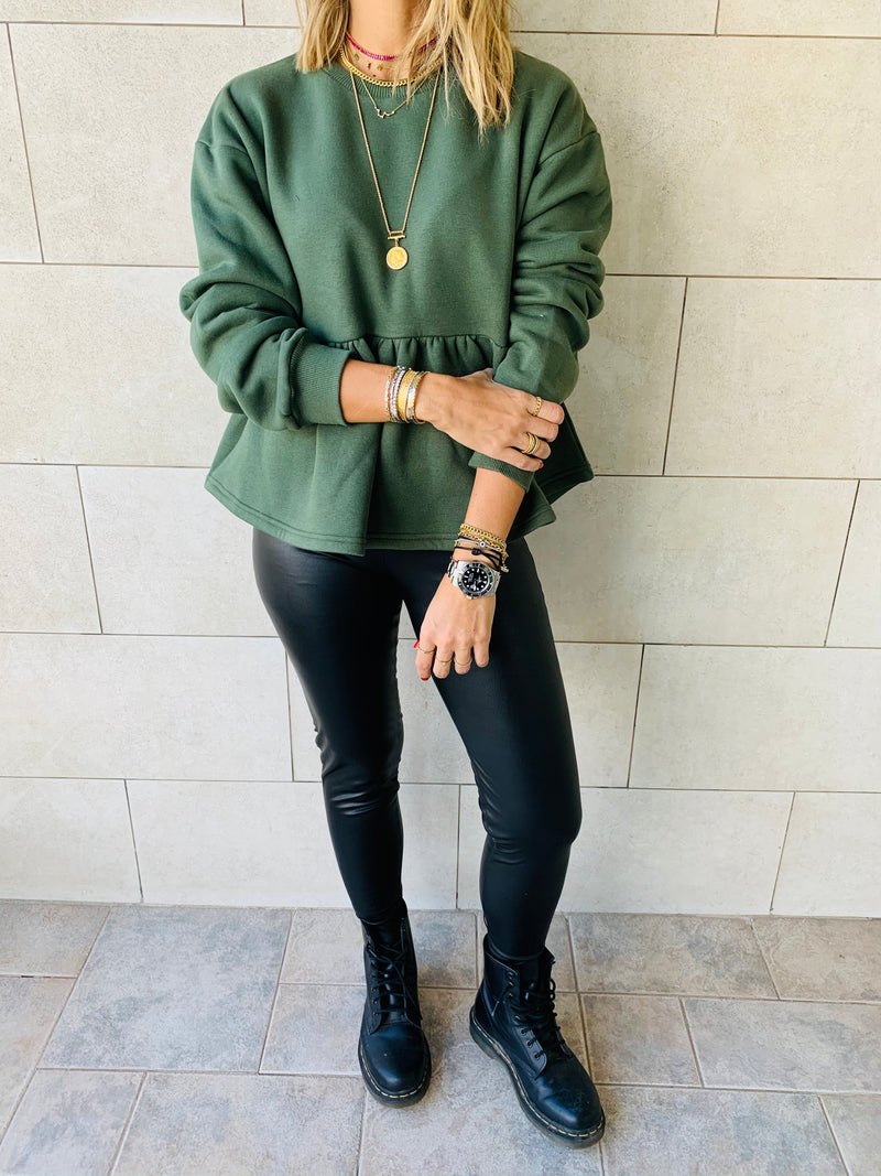 Olive Peplum Sweatshirt