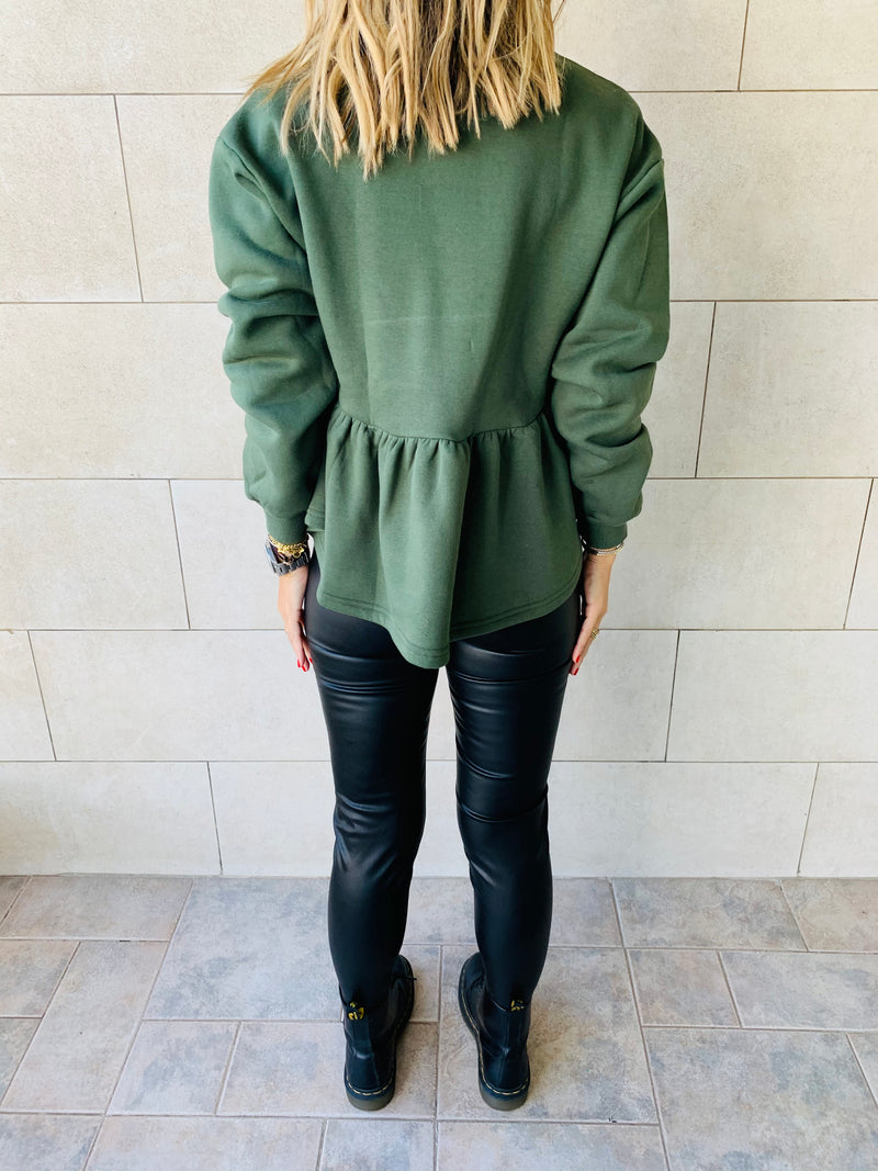 Olive Peplum Sweatshirt