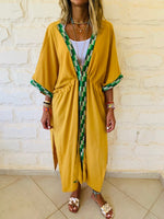 Mustard Embellished Trim Kimono