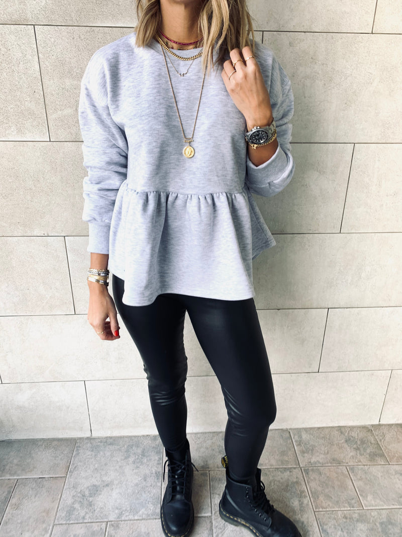 Grey Peplum Sweatshirt