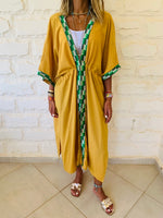 Mustard Embellished Trim Kimono