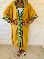 Mustard Embellished Trim Kimono