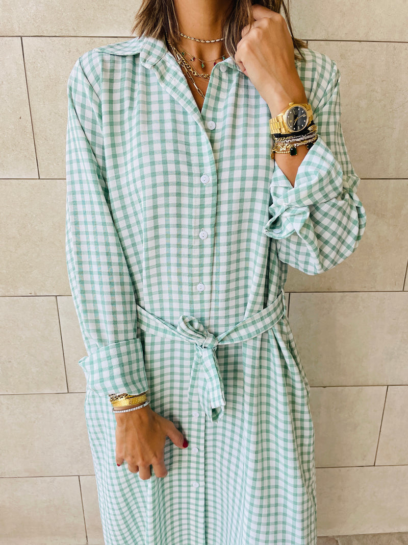 Mint Checkered Shirt Dress