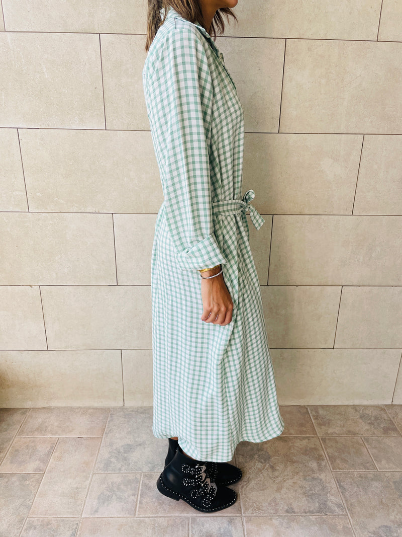 Mint Checkered Shirt Dress