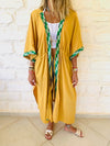 Mustard Embellished Trim Kimono