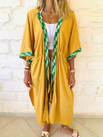 Mustard Embellished Trim Kimono