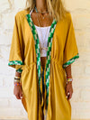 Mustard Embellished Trim Kimono
