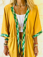 Mustard Embellished Trim Kimono