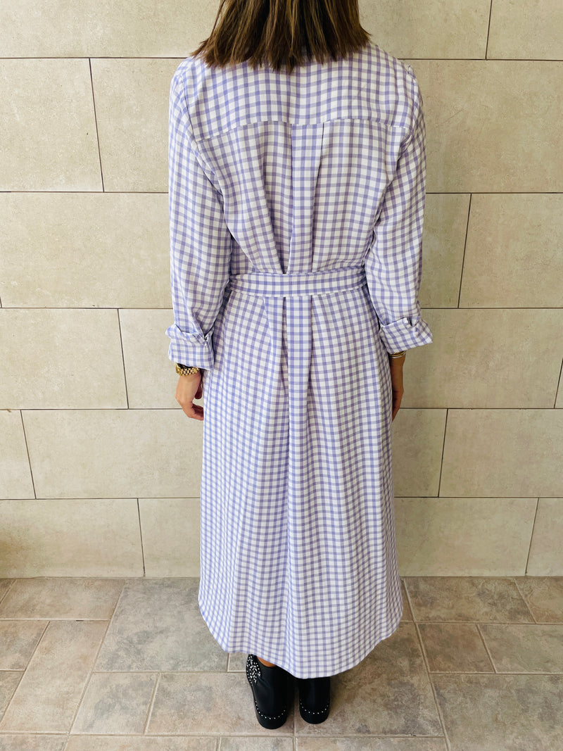 Lilac Checkered Shirt Dress