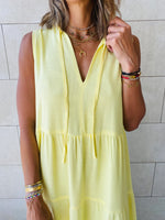 Yellow Linen Maxi Tiered Dress
