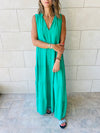 Green Linen Maxi Tiered Dress