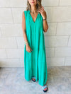 Green Linen Maxi Tiered Dress