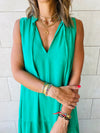 Green Linen Maxi Tiered Dress
