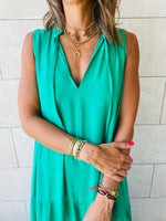 Green Linen Maxi Tiered Dress