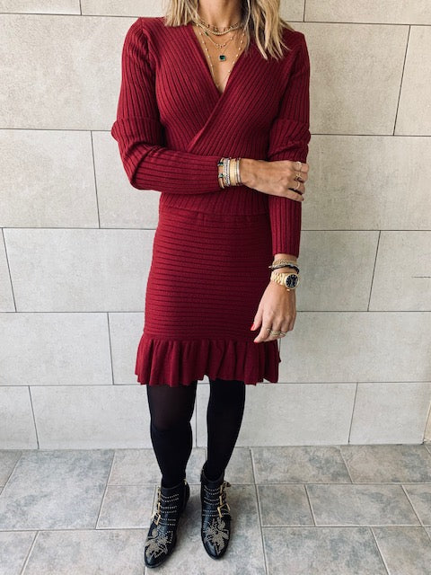 Knit Me Up Burgundy Dress