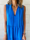 Blue Linen Maxi Tiered Dress