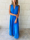 Blue Linen Maxi Tiered Dress