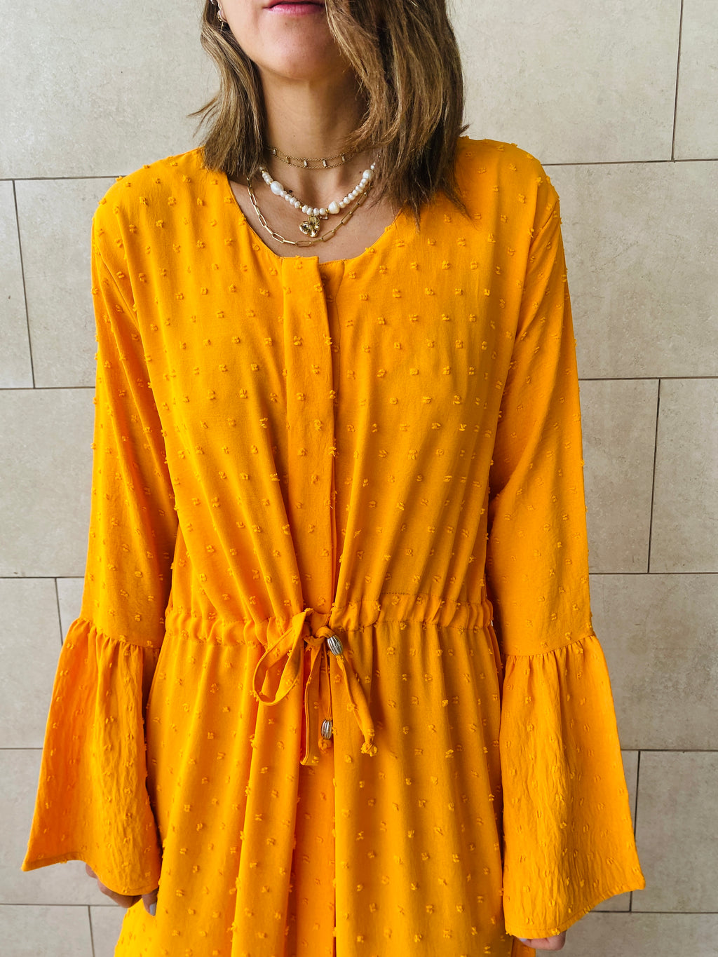 Tangerine Dottie Button Down Dress