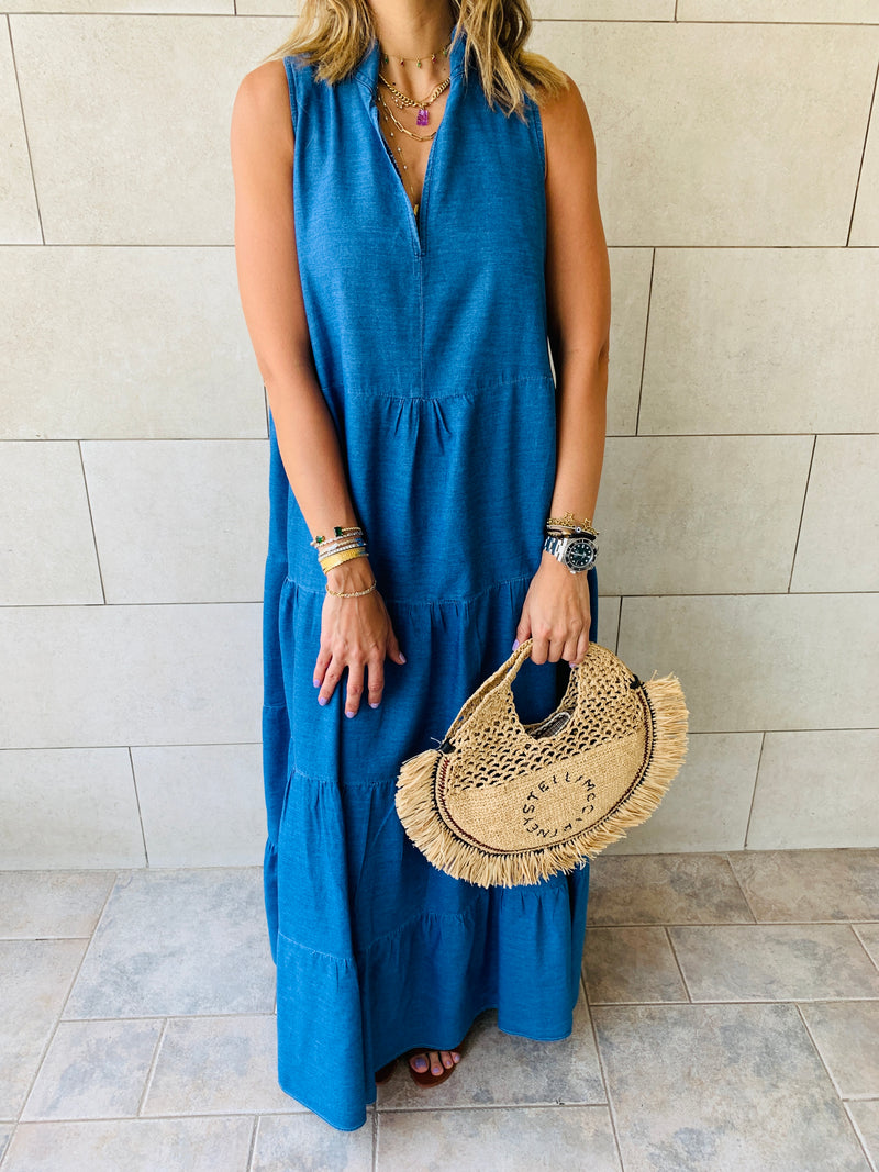 Denim Tiered Maxi Dress