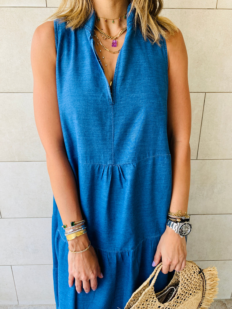 Denim Tiered Maxi Dress