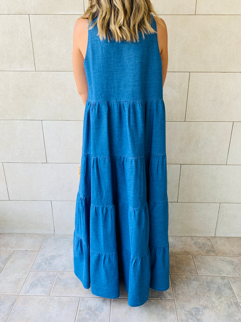 Denim Tiered Maxi Dress