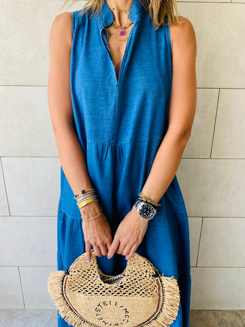 Denim Tiered Maxi Dress