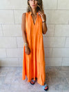 Orange Linen Maxi Tiered Dress