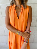 Orange Linen Maxi Tiered Dress
