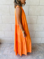 Orange Linen Maxi Tiered Dress