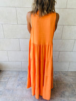 Orange Linen Maxi Tiered Dress
