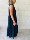 Black Linen Maxi Tiered Dress