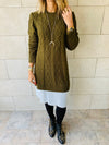 Olive Cable Plisse Hem Dress