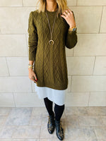 Olive Cable Plisse Hem Dress