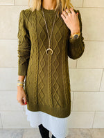 Olive Cable Plisse Hem Dress