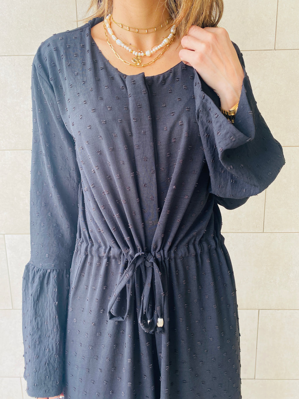 Black Dottie Button Down Dress