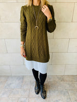 Olive Cable Plisse Hem Dress