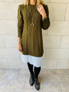 Olive Cable Plisse Hem Dress