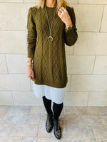 Olive Cable Plisse Hem Dress