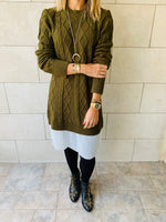 Olive Cable Plisse Hem Dress