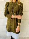 Olive Cable Plisse Hem Dress