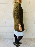 Olive Cable Plisse Hem Dress