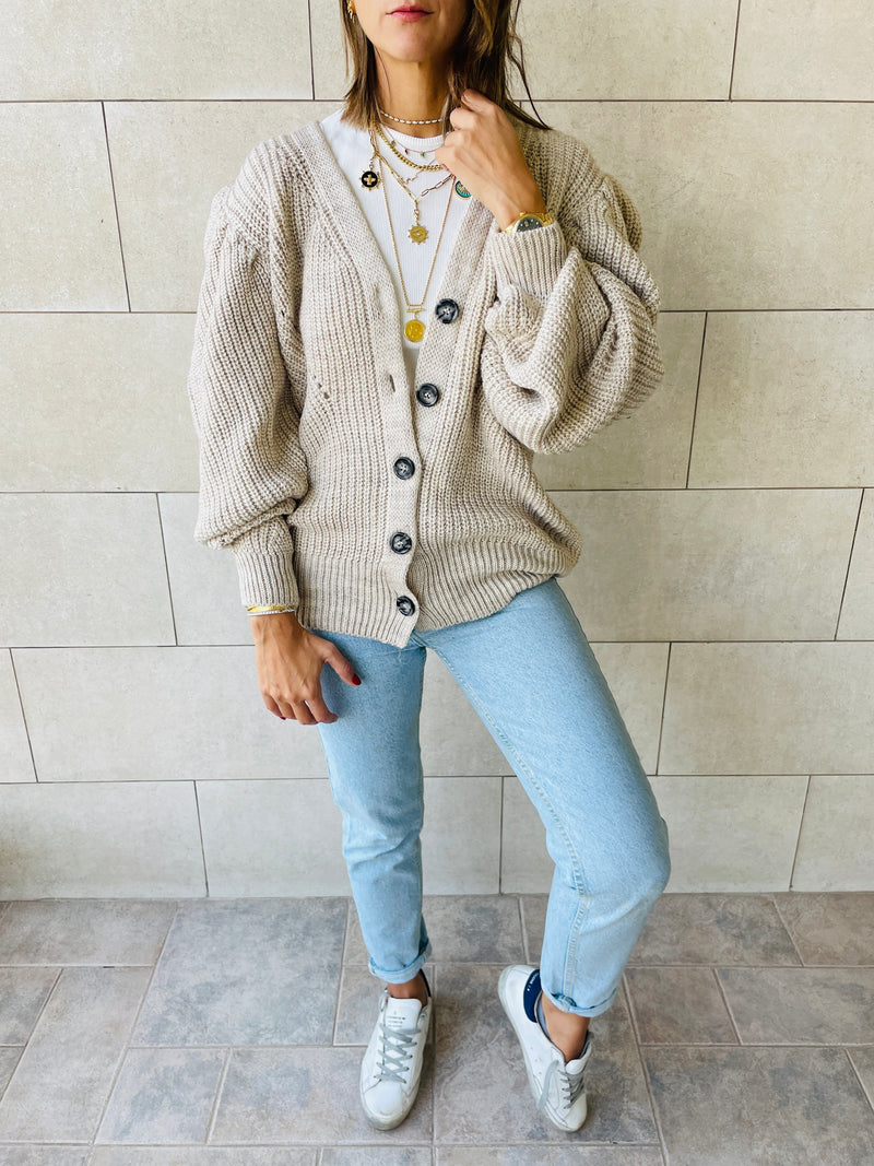 Beige Button Cardi