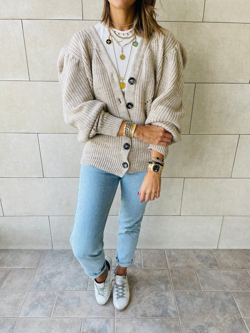 Beige Button Cardi